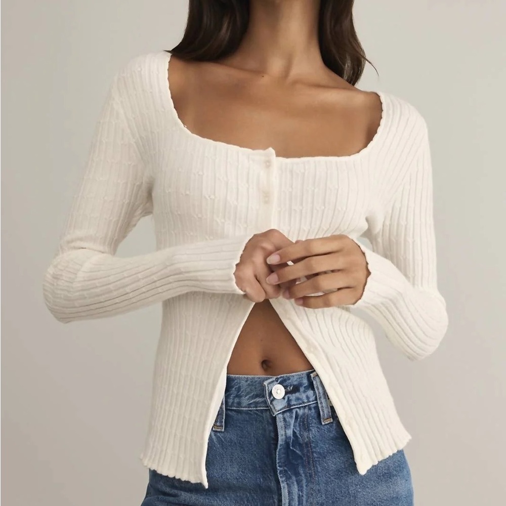 NWT Z Supply Emelie White Ribbed Button-Up Cardigan